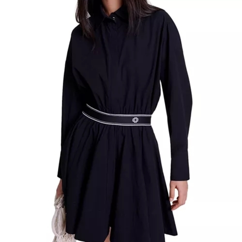 Maje Black Long Sleeve Dress MAJECotton-blend poplin mini shirt dress